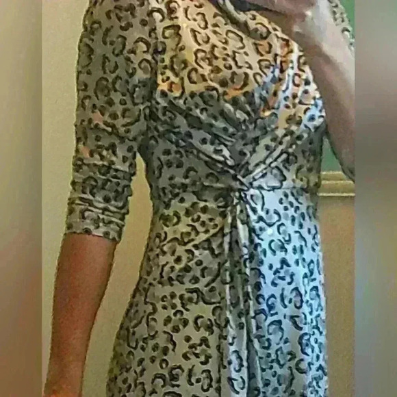 NWOT Tracy Negoshian Dress, Small, Cheetah with Metallic gold spots, side twist - Picture 1 of 6